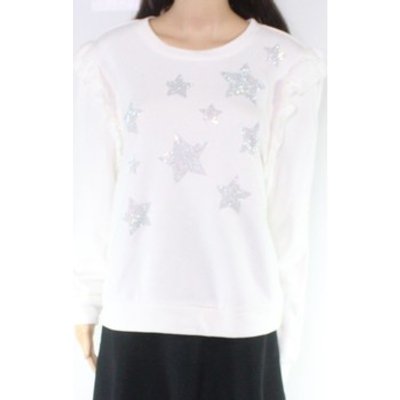 Inc  Sweater  XS Junior Studded Star Print Ruffle Pullover  women's Sweatshirt in White