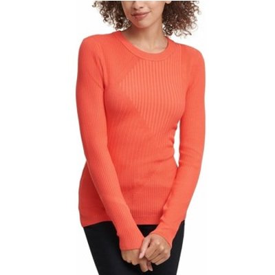 Dkny  Women's Sweater  XS Striped Ribbed Crewneck Pullover  women's Sweatshirt in Orange