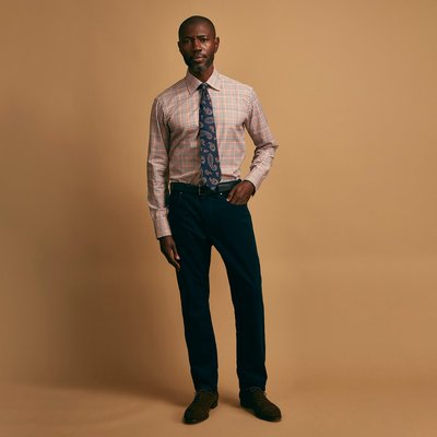 Burgundy Multi Check Regular Fit Shirt with T&A Collar and 3 Button Cuffs