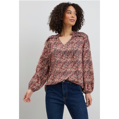 Pink Paisley Tie Neck Top