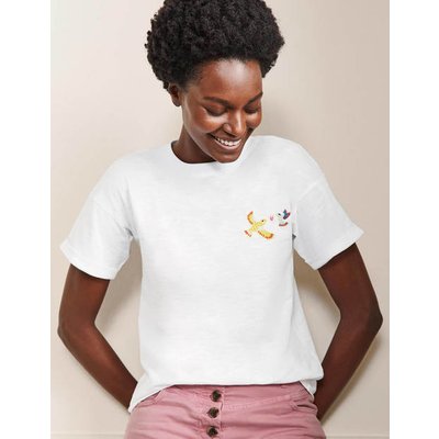 Turn Up Cuff Cotton T-shirt Bird Embroidery Boden