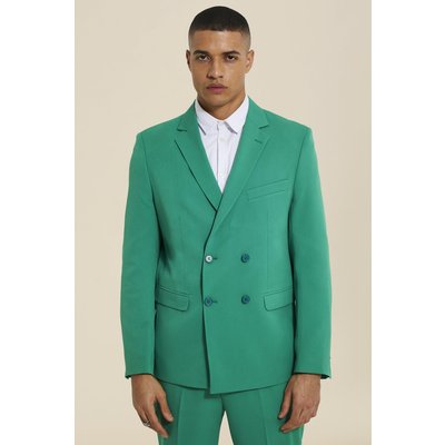 Mens Green Double Breasted Relaxed Suit Jacket, Green