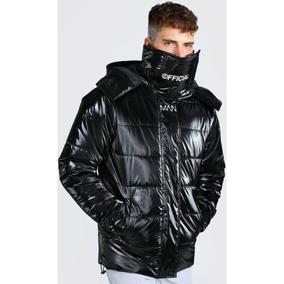 Mens Black MAN Official High Shine Snood Puffer, Black