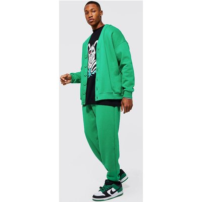 Mens Green Oversized Jersey Cardigan Tracksuit, Green