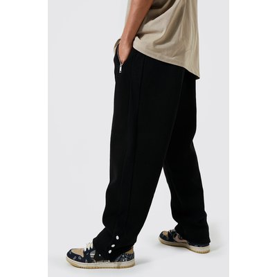 Mens Black Tall Straight Leg Jogger With Popper Hem, Black