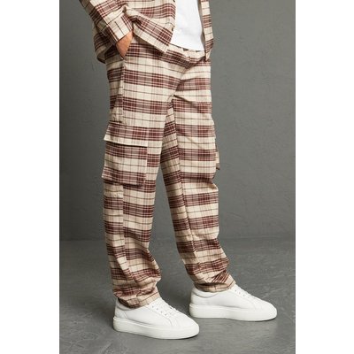 Mens Beige Twill Check Straight Leg Trouser, Beige