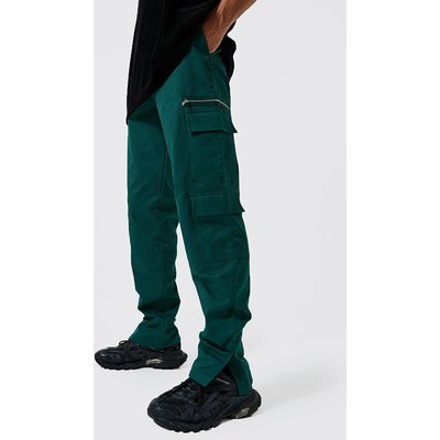 Mens Green Tall Twill Straight Fit Pocket Cargo Trouser, Green