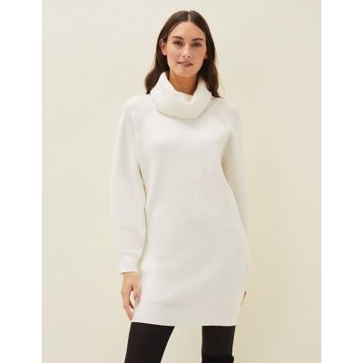 M&S Phase Eight Womens Ribbed Cowl Neck Knee Length Jumper Dress - White Mix, White Mix