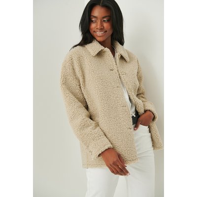 NA-KD Buttoned Teddy Jacket - Beige