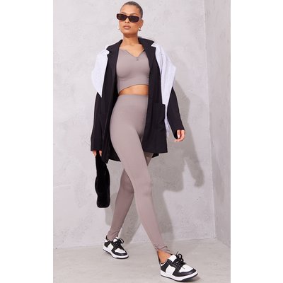 Ash Grey Structured Contour Rib Zip Split Hem Leggings