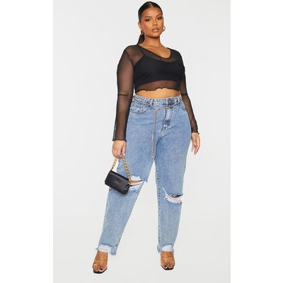 Plus Black Mesh Sheer Crop Top