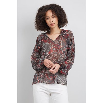 Red Paisley Tie Neck Ruffle Top