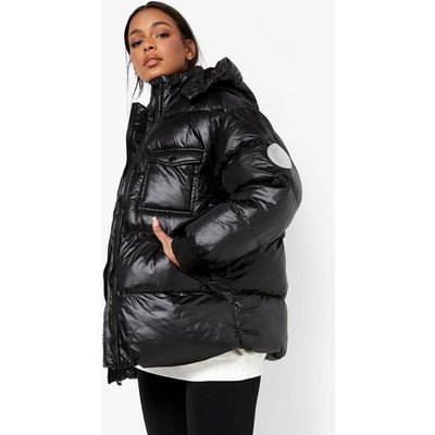 Womens Oversized Pocket Detail Puffer Jacket - Black - 12, Black