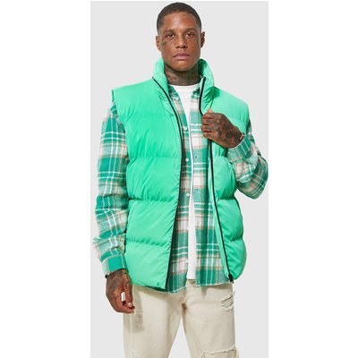 Mens Green Oversized Soft Sheen Funnel Neck Gilet, Green