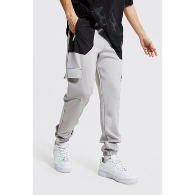 Mens Grey Scuba Slim Fit Cargo Jogger With Zip Detail, Grey