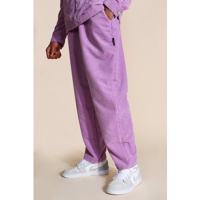 Mens Purple Tall Relaxed Cord Skate Trousers, Purple