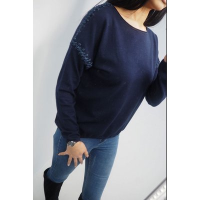 Nicki Crochet Stitched Jumper - Navy