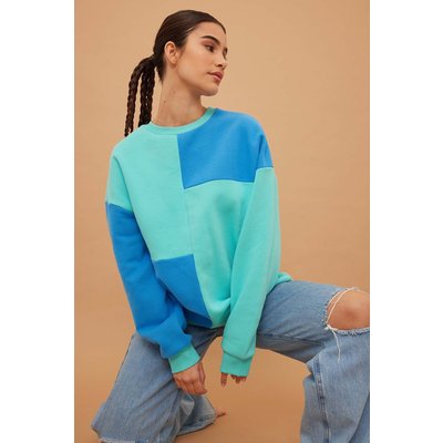 NA-KD Color Block Patch Sweatshirt - Blue