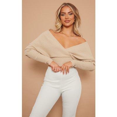 Stone Wrap Off The Shoulder Knit Sweatshirt