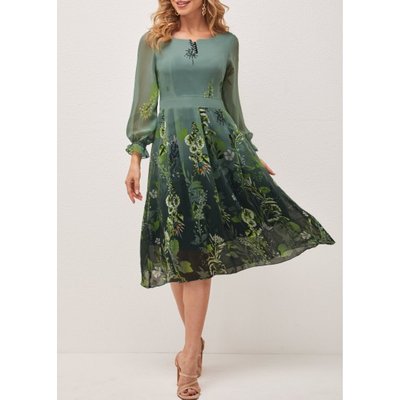 Green Floral Print Sweetheart Neckline Dress