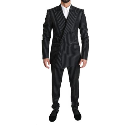 D&amp;G  White Striped 3 Piece SICILIA Suit  men's  in Black