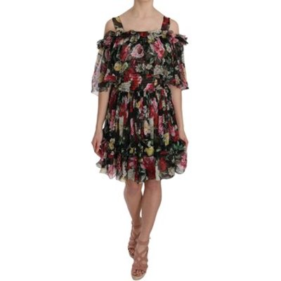 D&amp;G  Silk Chiffon Floral Cold Shoulder Mini Dress  women's Dress in Multicolour