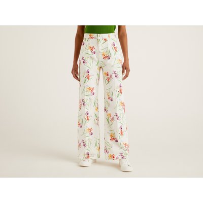 Benetton, Loose Fit Flower Trousers, size 8, White, Women