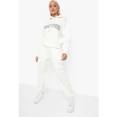 Womens Printed Slogan Hooded Tracksuit - Cream - Xl, Cream