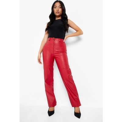 Womens Petite Wide Leg Leather Look Trousers - Red - 6, Red