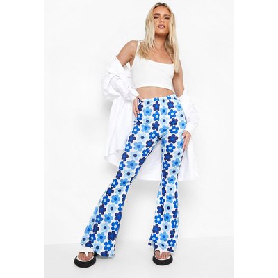 Womens Petite Floral Print Jersey Flares - Blue - 6, Blue