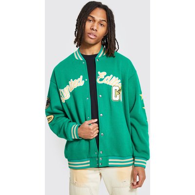 Mens Green Oversized Limited Ed Jersey Bomber Jacket, Green