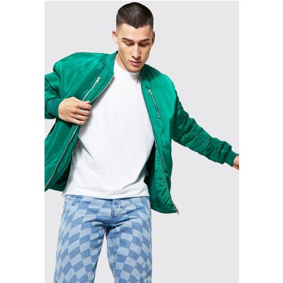 Mens Green Quilted Back Panel Nylon Bomber, Green