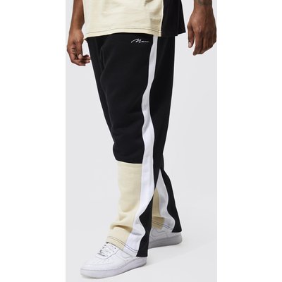 Mens Black Plus Wide Leg Man Colour Block Joggers, Black