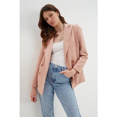 Women's Double Breasted Fashion Blazer - pink - 8