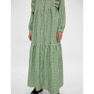 Object Womens Gingham Midaxi Shirt Dress - 34 - Green Mix, Green Mix