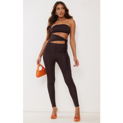 Chocolate Jersey Bandeau Cut Out Tie Detail Jumpsuit