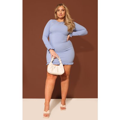 Plus Blue Textured Longsleeve Dress