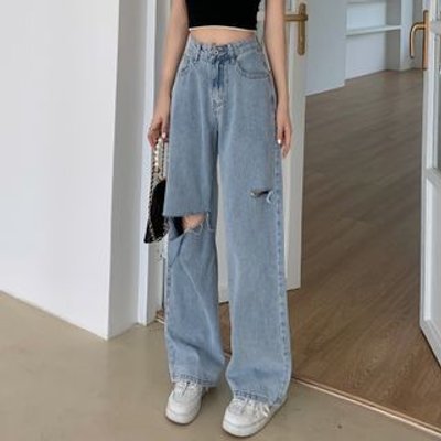 High Waist Distressed Wide Leg Jeans