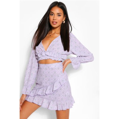 Womens Paisley Print Ruffle Wrap Mini Skirt - Purple - 10, Purple