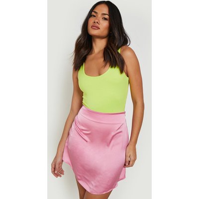 Womens Satin Curved Hem Mini Skirt - Pink - 10, Pink