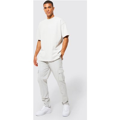 Men's Oversized Man T-Shirt And Woven Jogger Set - Grey - L, Grey