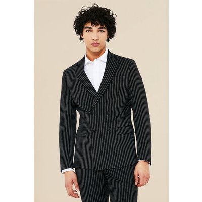 Men's Slim Double Breasted Suit Jacket - Black - 42, Black