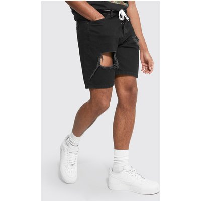 Men's Relaxed Fit Distressed Denim Short With Belt - Black - 34, Black