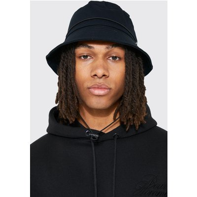 Mens Black Bungee Cord Bucket Hat, Black