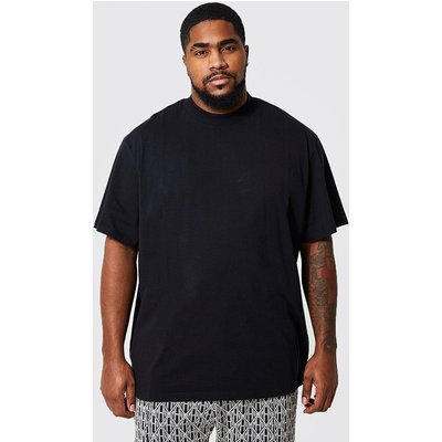 Mens Black Plus Extended Neck Loose T-Shirt, Black