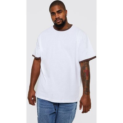 Mens White Plus Ringer Detail T-shirt, White