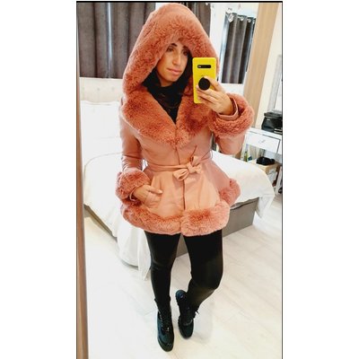 Emma Baby Pink Faux Leather Baby Pink Faux Fur Coat