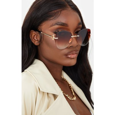 Brown Faded Round frame Frameless Sunglasses