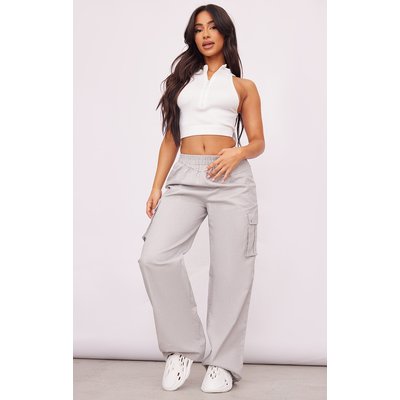 Petite Grey Wide Leg Pocket Detail Cargo Pants