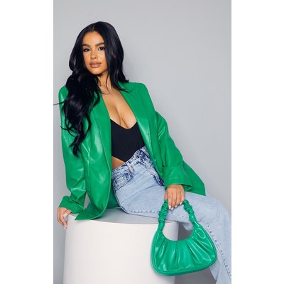 Petite Green Longline Faux Leather Blazer